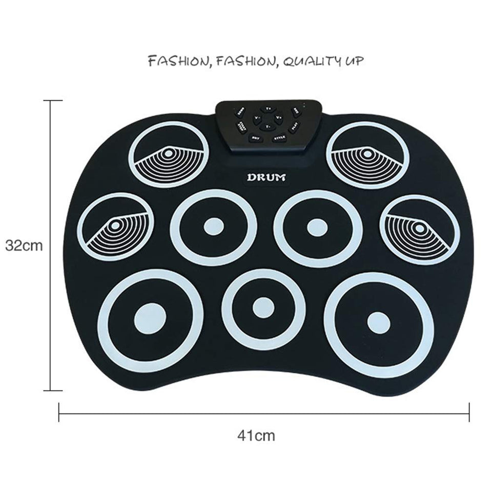 El tambor electrónico digital, rueda para arriba los kits del cojín de tambor construidos en altavoz 9 almohadilla el instrumento plegable portable de la práctica con 2 pedales del pie y el tambor pega el USB