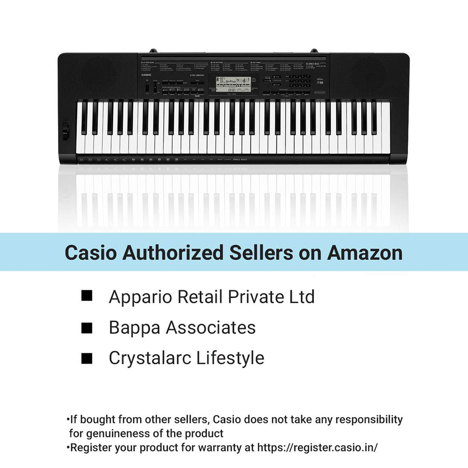Casio, Teclado Portátil con Eliminador, CTK-3500