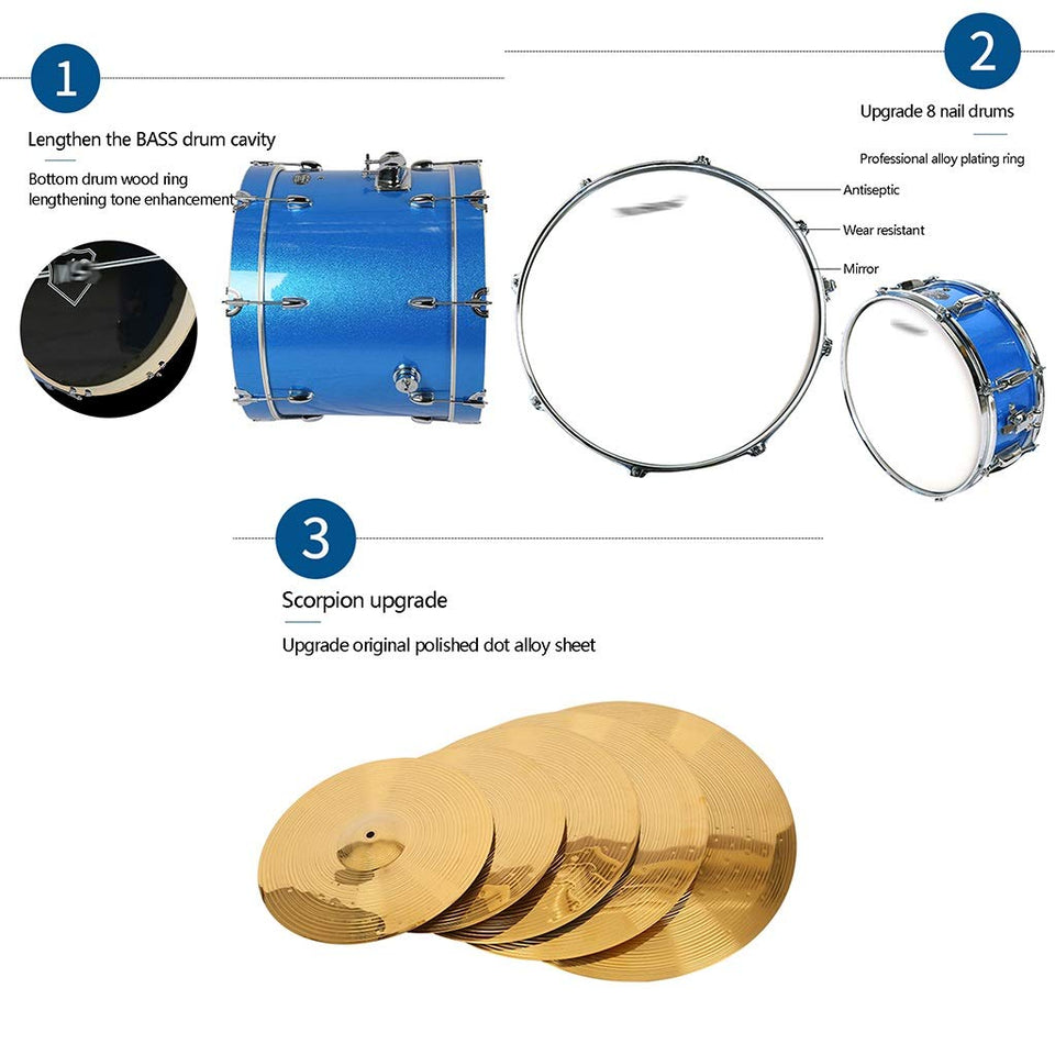 Baterías y Percusiones Tambores Adultos De Autoaprendizaje De Los Niños Tambores De Jazz De Juego Profesional Tambor Set 5 Tambores 4 Platillos Partido Instrumentos Partido De Los Niños Juguetes