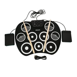 El tambor electrónico digital, rueda para arriba los kits del cojín de tambor construidos en altavoz 9 almohadilla el instrumento plegable portable de la práctica con 2 pedales del pie y el tambor pega el USB