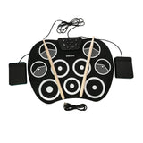 El tambor electrónico digital, rueda para arriba los kits del cojín de tambor construidos en altavoz 9 almohadilla el instrumento plegable portable de la práctica con 2 pedales del pie y el tambor pega el USB