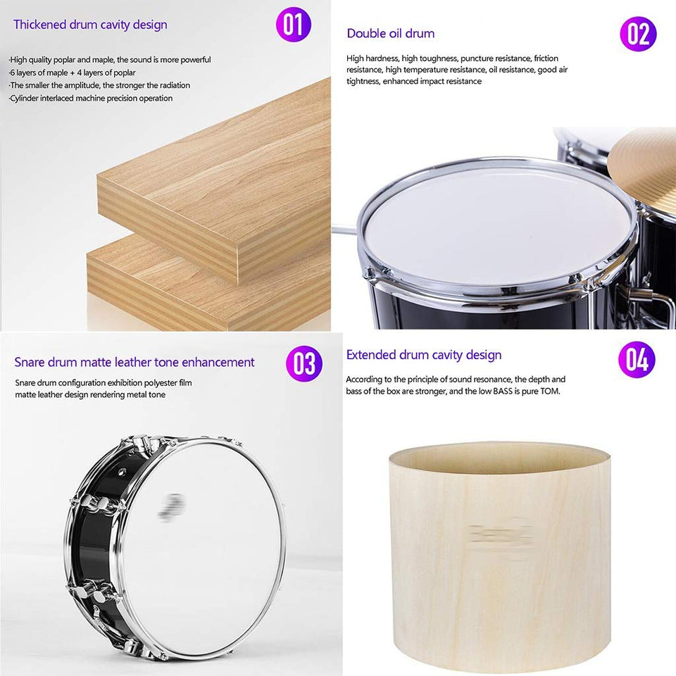 Instrumentos Musicales Baterías y Percusiones Batería Profesional Tambores De Gradación Tambor Principiante Batería De Jazz De Los Niños Adultos Tambor De Galvanoplastia De La Cavidad De Madera Mixta