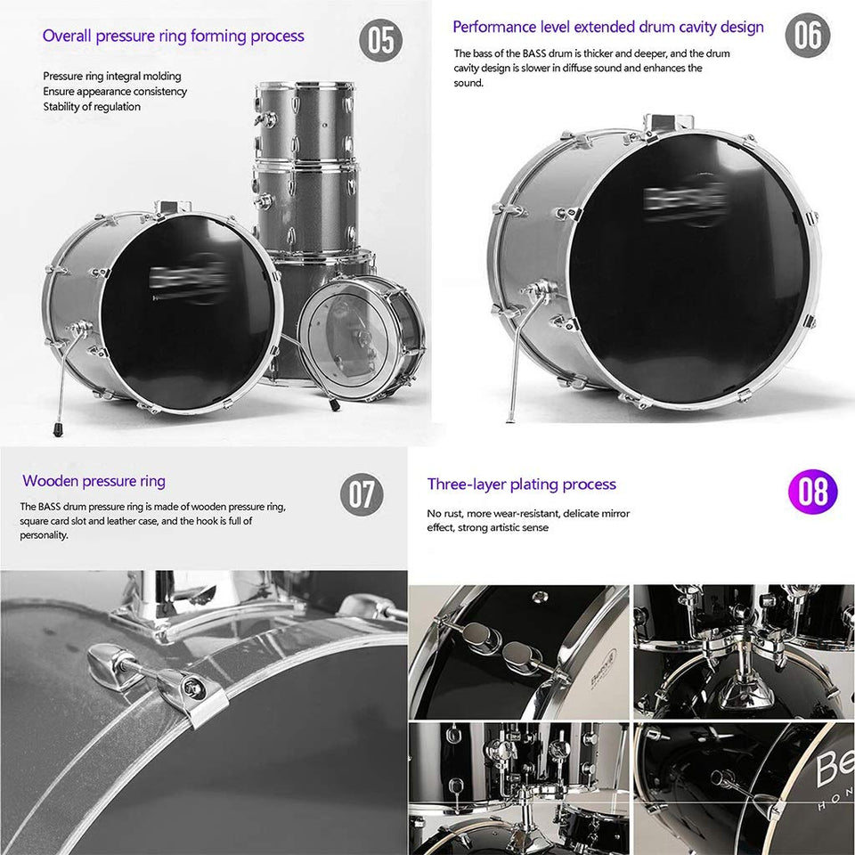 Instrumentos Musicales Baterías y Percusiones Batería Profesional Tambores De Gradación Tambor Principiante Batería De Jazz De Los Niños Adultos Tambor De Galvanoplastia De La Cavidad De Madera Mixta